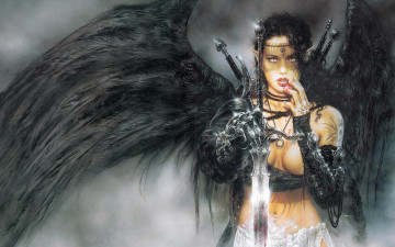 Картинка фэнтези _luis+royo девушка ангел оружие тату