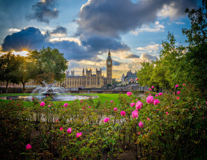 обоя города, лондон , великобритания, парк, фонтан, цветы