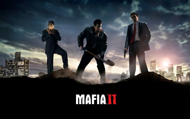 Обои картинки фото видео игры, mafia ii, бандиты, лопата, могила