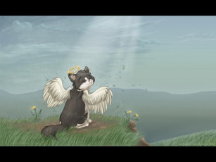 Картинка рисованные животные сказочные мифические котенок ангел крылья