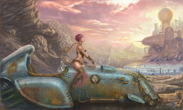 Картинка фэнтези девушки авто город