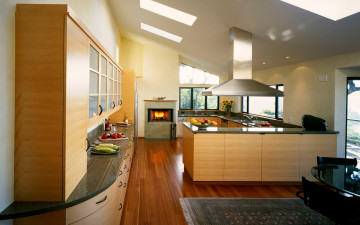 Картинка интерьер кухня квартира дизайн стиль еда овощи фрукты огонь камин