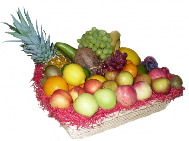 Обои картинки фото еда, фрукты, ягоды, яблоко, апельсин, лимон, киви, ананас, виноград