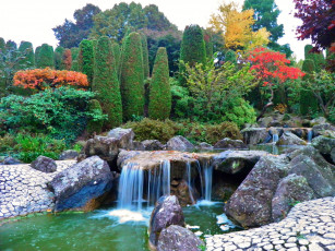 Картинка ботанический+сад+бонна природа парк сад германия bonn кусты деревья водопад