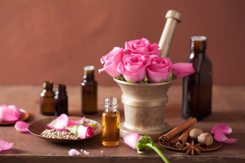 Картинка разное косметические+средства +духи розы spa натюрморт лепестки розовые цветы