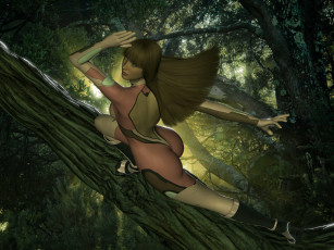 Картинка 3д+графика фантазия+ fantasy лес фон взгляд девушка