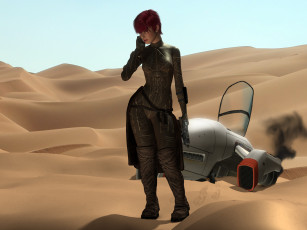 Картинка 3д+графика фантазия+ fantasy взгляд девушка пустыпя оружие фон