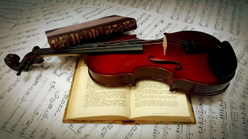 обоя музыка, -музыкальные инструменты, ноты, скрипка, книги