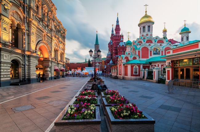 Обои картинки фото red square twilight, города, москва , россия, храм, площадь