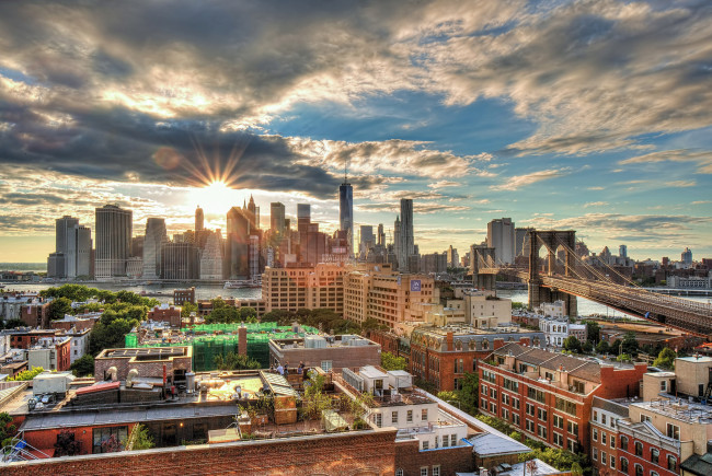 Обои картинки фото manhattan, города, нью-йорк , сша, панорамма, рассвет, утро