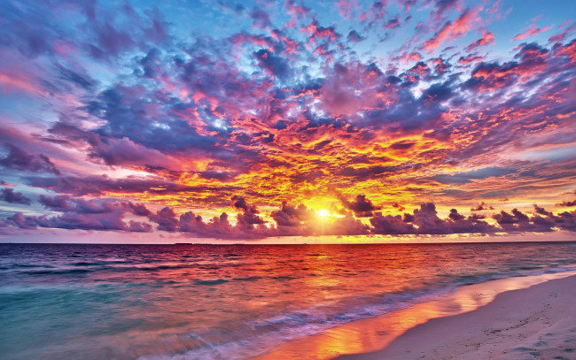 Обои картинки фото природа, восходы, закаты, закат, пляж, море