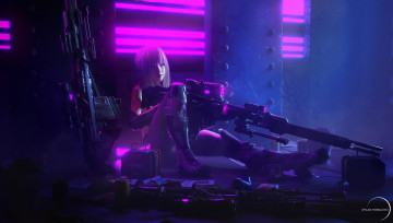 Картинка фэнтези девушки киборг cyberpunk оружие арт девушка взгляд
