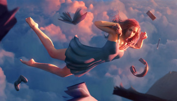 Картинка рисованное люди фон девушка полет
