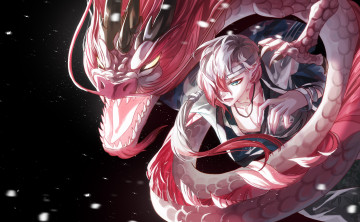 Картинка аниме животные +существа парень дракон