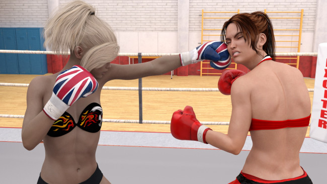 Обои картинки фото 3д графика, спорт , sport, бокс, ринг, фон, грудь, взгляд, девушки
