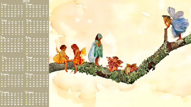 Обои картинки фото календари, фэнтези, ветка, ребенок, крылья, девочка