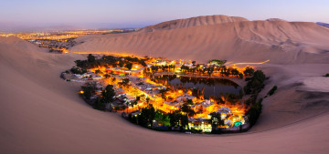 Картинка города -+пейзажи деревья пустыня перу оазис дюны озеро вечер деревня уличный фонарь пальмы городской вид
