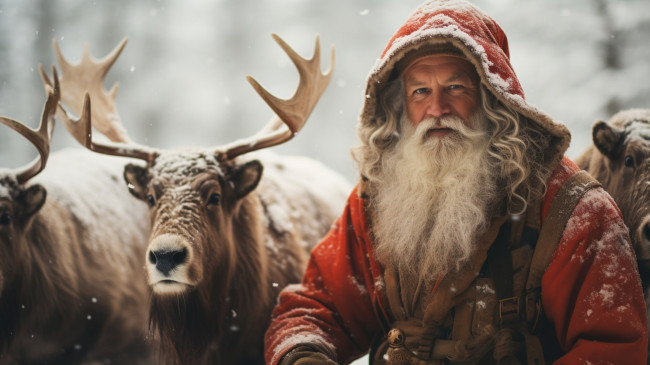 Обои картинки фото праздничные, дед мороз,  санта клаус, олени, санта, снег