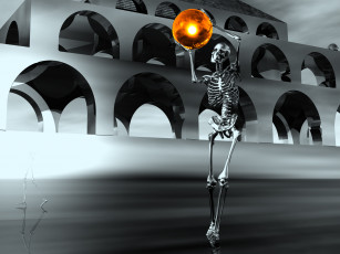 Картинка 3д графика horror ужас скелет дом шар