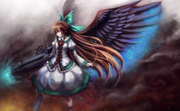 Картинка аниме touhou уцухо оружие bryanth арт магия крылья девушка reiuji+utsuho