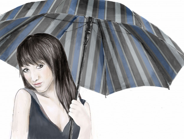 Обои картинки фото рисованные, люди, девушка, зонт