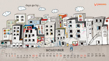 обоя календари, рисованные, векторная, графика, дома, город, небоскребы