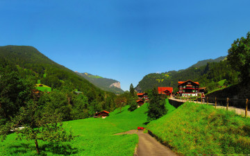 обоя швейцария, берн, лаутербруннен, города, пейзажи, горы, дома