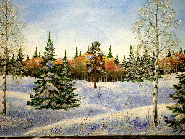 Обои картинки фото рисованные, природа, зима, снег, елки, деревья, лес