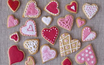 обоя еда, пирожные,  кексы,  печенье, праздник, выпечка, валентинки, сердечки, glaze, печенье, глазурь, hearts, valentines, cookies