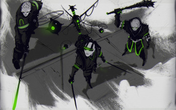 Картинка фэнтези эльфы воины мечи киборг cyberpunk art