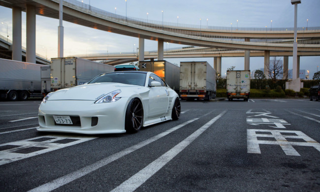 Обои картинки фото автомобили, nissan, datsun, white, stance, 370z, vossen