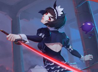 Картинка аниме оружие +техника +технологии thank star арт девушка взгляд меч
