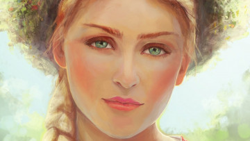 Картинка рисованное люди лицо зеленые глаза коса