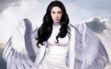 Картинка фэнтези ангелы брюнетка девушка ангел крылья