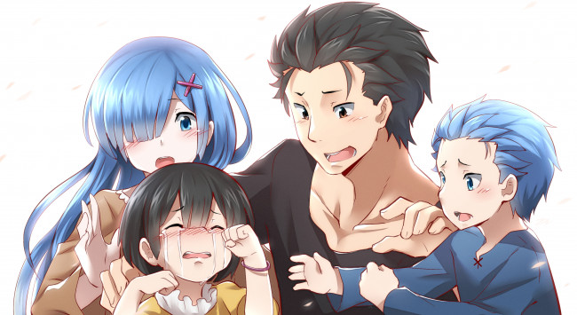 Обои картинки фото аниме, re,  zero kara hajimeru isekai seikatsu, natsuki, subaru, rem