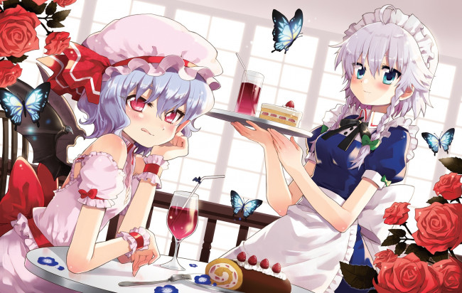 Обои картинки фото аниме, touhou, фон, взгляд, девушки