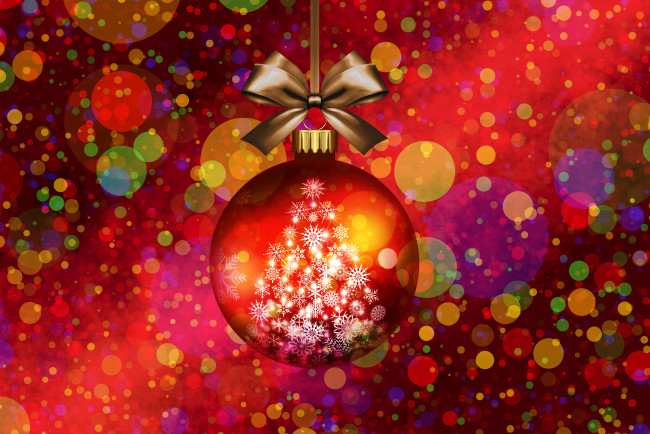 Обои картинки фото праздничные, векторная графика , новый год, бантик, снежинки, шар