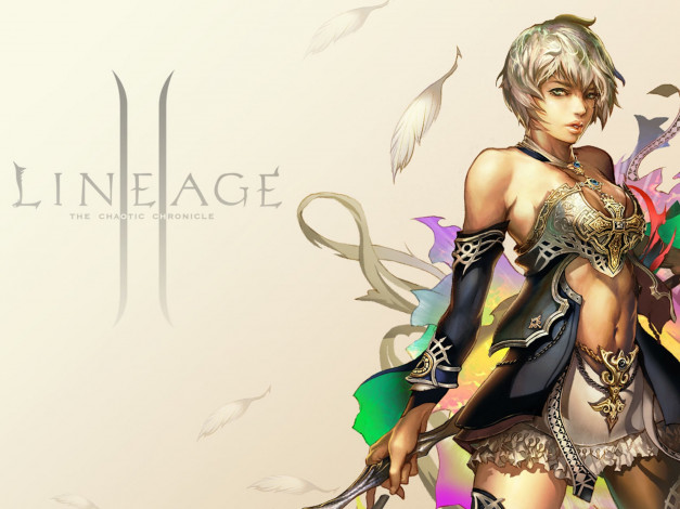 Обои картинки фото видео игры, lineage ii,  the chaotic chronicle, девушка, перья, оружие