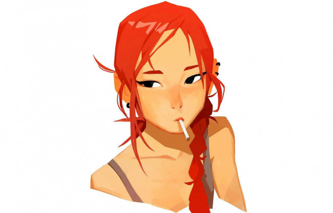 Обои картинки фото аниме, unknown,  другое , девушка, лицо, рыжая, коса
