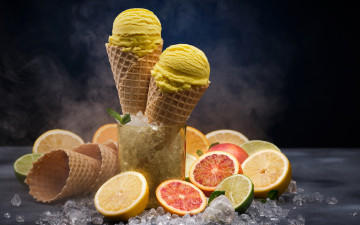 Картинка еда мороженое +десерты вафельный рожок цитрусы лед