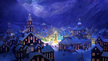 Картинка рисованные города дома рождество город