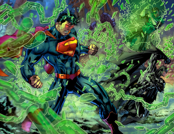 Обои картинки фото рисованные, комиксы, супермен, бэтмен, зелёный, фонарь