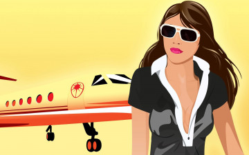 Картинка рисованные люди самолет очки девушка