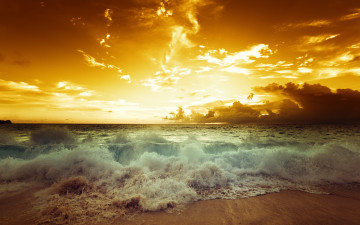 Картинка природа восходы закаты пляж море beach sea sunset seascape волны закат