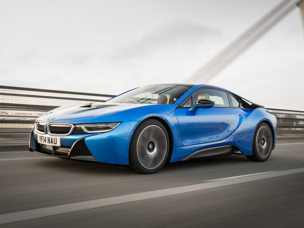 Обои картинки фото автомобили, bmw, синий, 2014г, uk-spec, i8