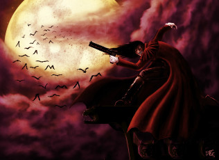 Картинка аниме hellsing хеллсинг alucard летучие мыши тучи луна вампир демон алукард