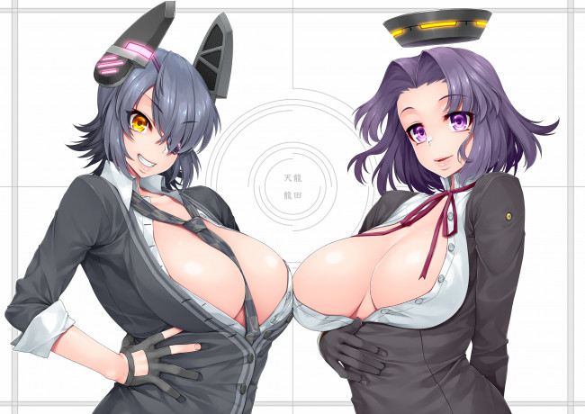 Обои картинки фото аниме, kantai collection, девушки, tatsuta, kantai, collection, арт, tenryuu, happa, cloverppd, грудь, kancolle, эротика