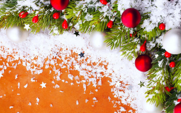 обоя праздничные, шары, red, новый, год, snow, merry, christmas, star, звезда, красный, снег, белый, елка, tree, рождество, украшения, holiday, celebration, настроение, оранжевый, decoration