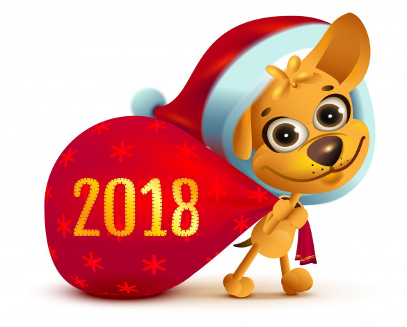 Обои картинки фото праздничные, векторная графика , новый год, собака, рисунок, 2018, новый, год