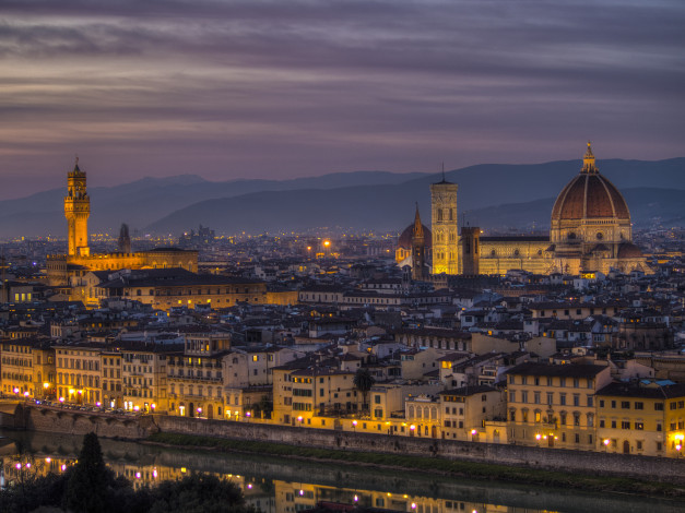 Обои картинки фото florence, города, флоренция , италия, панорама, огни, ночь